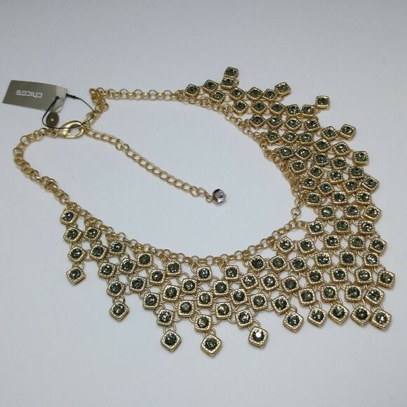 Beautiful Chico's CZ Faux Hematite Rhinestone Gold Necklace, Collar Style, 20 In - Picture 12 of 16